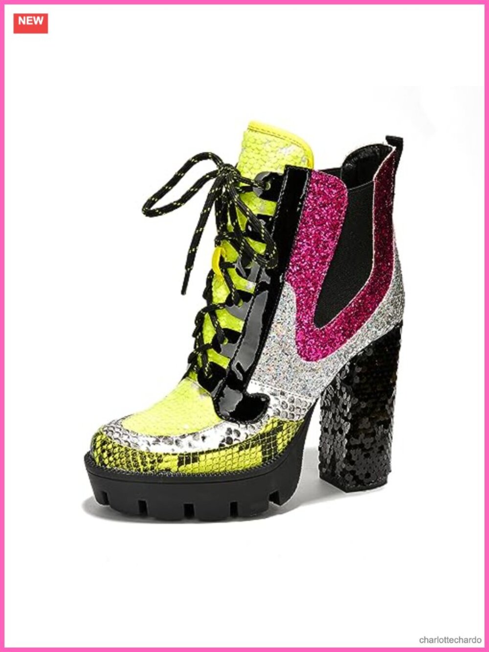 Glitter Rhinestone Cowboy Booties - Pointed Toe Lace-Up Ankle Boots with Block